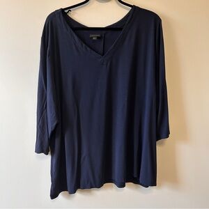 J Jill Wearever Collection Women's size 4X Navy V-Neck Top Plus Size Jersey Knit